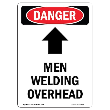 Signmission OSHA Danger Sign, Men Welding Overhead, 5in X 3.5in Decal, 3.5" W, 5" L, Portrait OS-DS-D-35-V-1446
